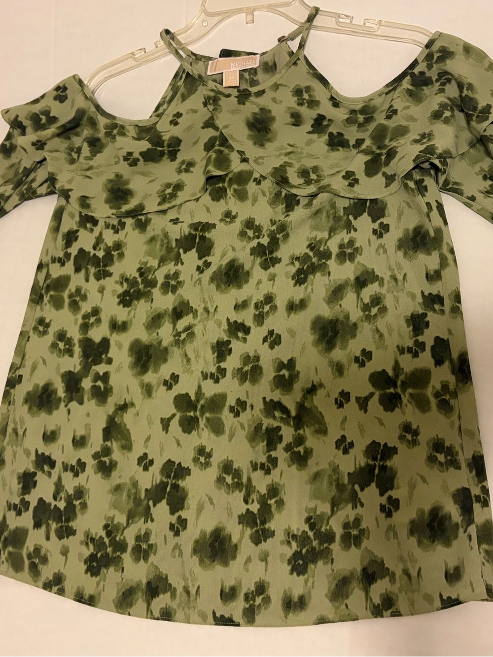 Michael Kors Olive Green Floral Cold-Shoulder Top - XS
